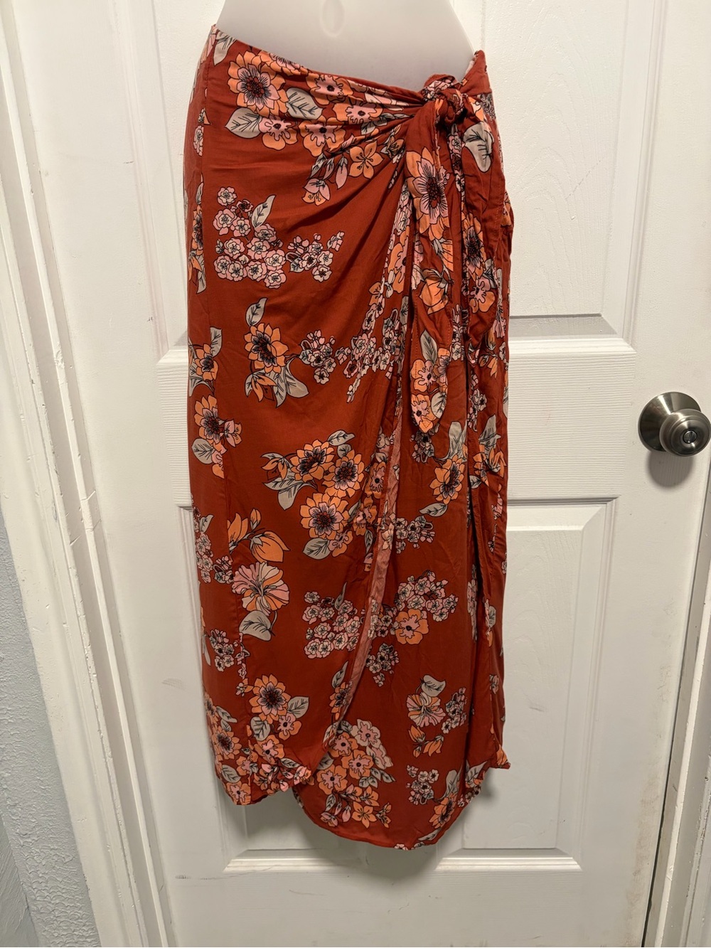 Free People Rust Floral Faux Wrap Skirt